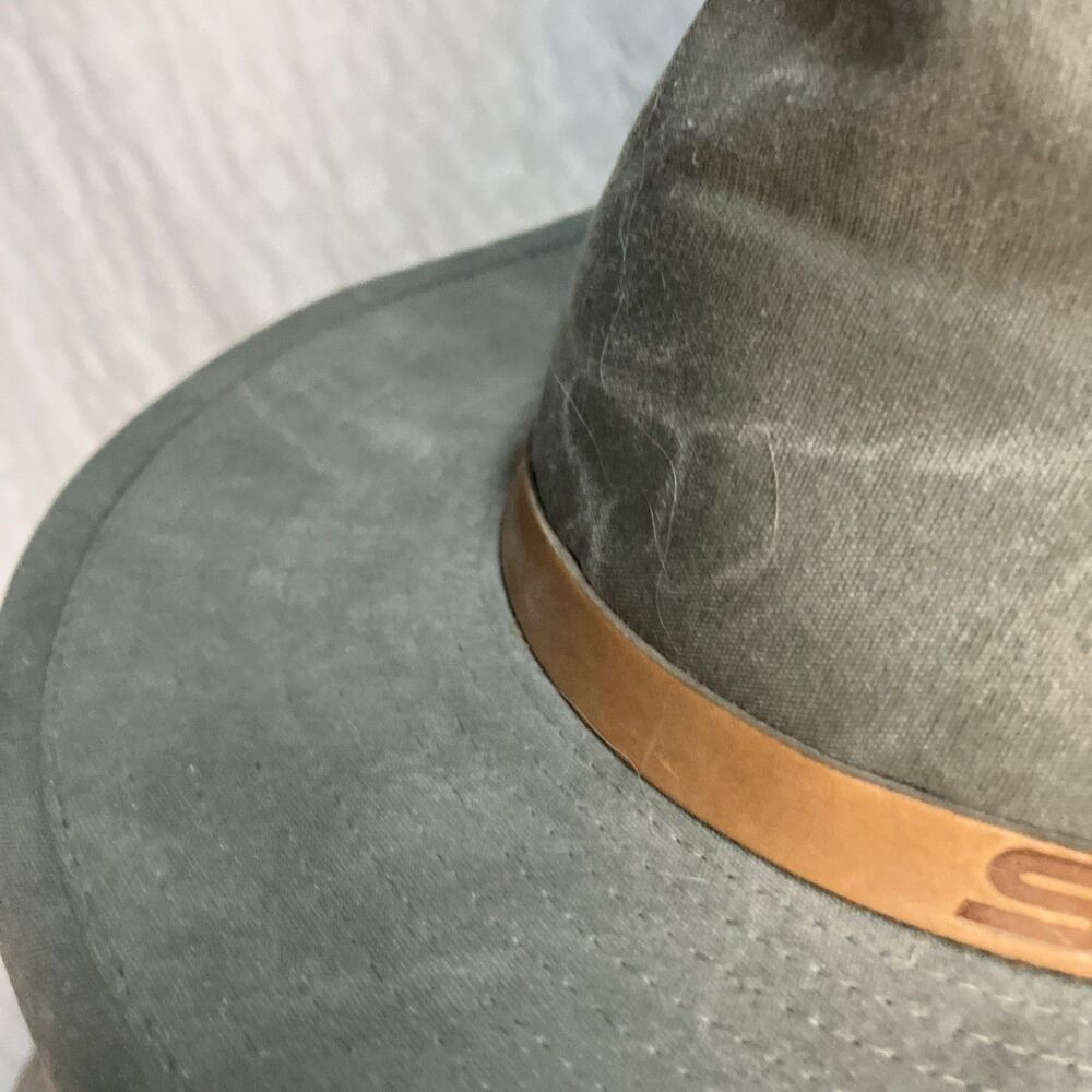 VTG SAGE Oilskin (waxed Cotton) Outback Safari Hat USA Leather Band L - Picture 3 of 11